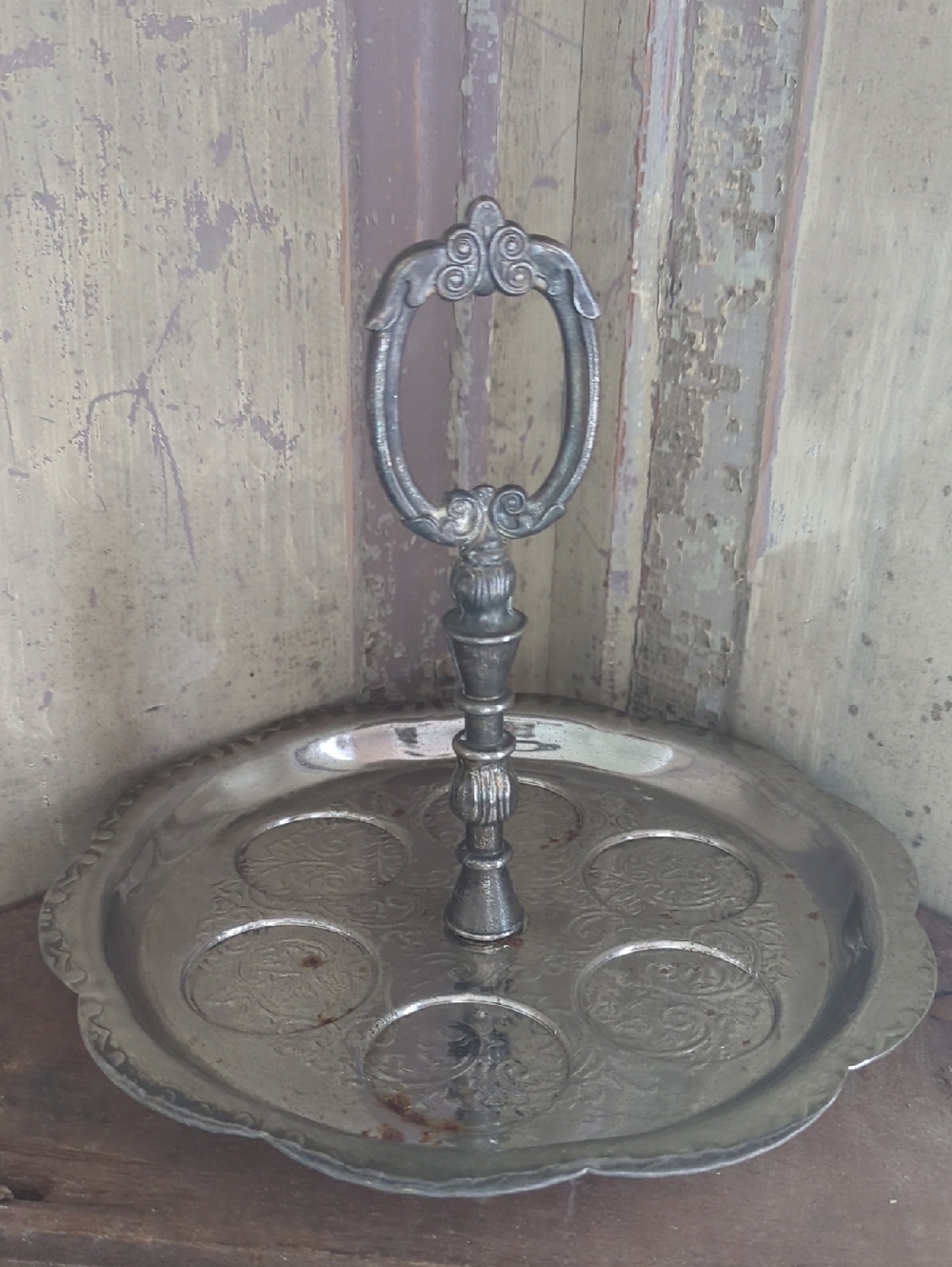 Vintage Silver-plated Egg Cruet Stand With Embossed Floral Pattern